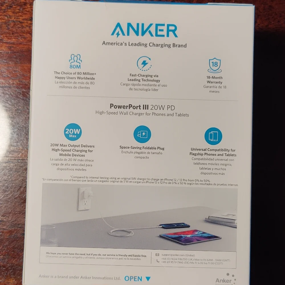 High-Speed Wall Charger PowerPort LLL 20W PD USB-C iPhone NWT